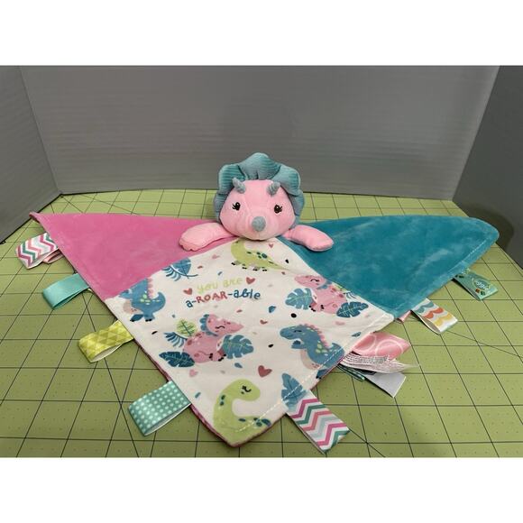 Mary Meyer Taggies Dinosaur Lovey Security Blanket Pink Blue Satan Back - Picture 1 of 12